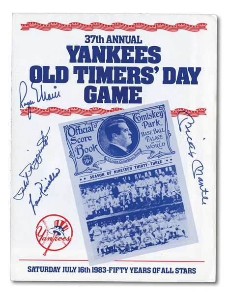 JULY 16TH, 1983 YANKEES OLD TIMERS DAY PROGRAM AUTOGRAPHED BY MICKEY MANTLE, ROGER MARIS, PHIL RIZZUTO, & LOU PINIELLA
